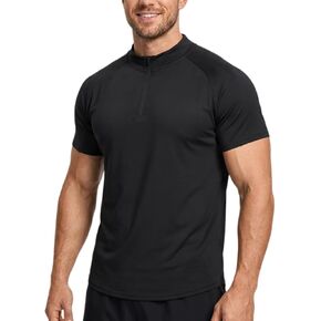 Men Quarter Zip Pullover Tops Short Sleeve Slim Fit Mock Neck Stretchy Sports T-Shirt in Saudi Arabia