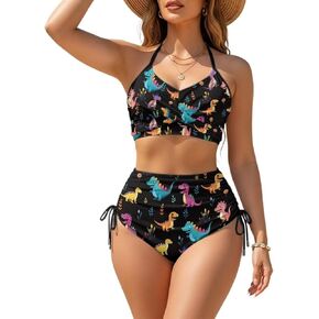 Womens High Waisted Bikini 2Pcs Set Drawstring Tummy Control Swimsuit Crisscross Tie Back Bathing Suit in Saudi Arabia