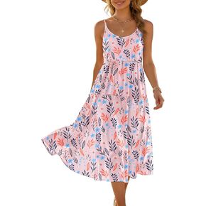 YESNO Women Summer Adjustable Spaghetti Strap Midi Sundress Boho Floral Casual Flowy Beach Dresses with Pockets ESS in Saudi Arabia