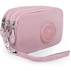 Coin Purse Pouch for Women, 3 Zippered Mini Cash Wallet, Zipper Closure, Pouch, for Credit Card, ID Card, Jewelry, Keys (Black) in Saudi Arabia