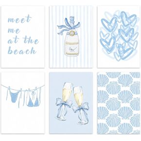 Tropical Ocean Life Wall Art Set of 6, Watercolor Blue Coastal Canvas Prints with Jellyfish、Turtle、Coral, Unframed Marine Theme Wall Decor Posters for Bathroom Kid’s Room Home Decoration 8x10inch in Saudi Arabia