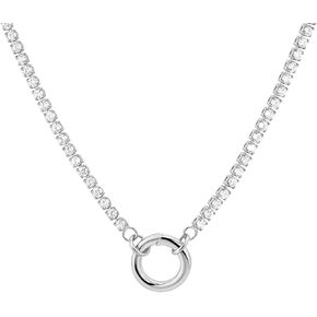 Charm Holder Necklace 16 Inch, CZ Diamond Teniss Choker Necklace, Dainty Gold Cable Chain, Minimalist Stacking Jewelry for Women, 18K Gold Plated Silver Gift in Kuwait