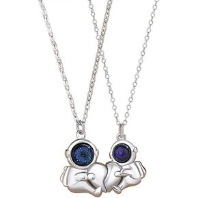 Astronaut Necklace for Couples Best Friend Mutual Attraction Connect Together Matching Promise Astronauts Embracing Heart Pendant Necklace for Him and Her Set (Silver) in Saudi Arabia