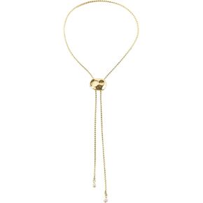 Natural Freshwater Pearl Gold Necklace, 33 Inch 18k Yellow Gold Plated Adjustable Sweater Chain, Effortless Chic Jewelry Gift for Women in Saudi Arabia