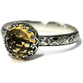 8mm Rose Cut Citrine Ring Symmetrical Flower Crown Vintage Silver in Saudi Arabia