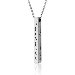 Personalized Necklace With Secret Morse Code - 4 Sides Engraved 3D Verticat Bar Pendant with Custom Text, Jewellery Gift for Boyfriend or Girlfriend (KP.2) in Kuwait