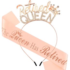 CUBACO Retirement Gift for Woman, Rose Gold Retirement Headband and Sash Party Decorations Funny Gifts for Women Farewell Decorations Party The Queen Has Retired Party Favors Supplies in Saudi Arabia