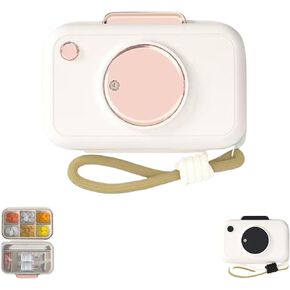 Camera-Shaped Weekly Travel Medicine Pill Organizer Box - Small, Portable, 7-Day Airtight Pill Holder with Oral Liquid and Pill Compartment (Pink and White) in Saudi Arabia