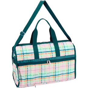 LeSportsac Mason Madras Deluxe Large Weekender Crossbody Bag, Style 4319/Color E875, Festive Tropical Hues, Modern & Fun Interpretative Plaid Design, Lively Weave Design, Chevron Background in Kuwait