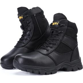DahWe Men's Steel Toe Tactical Boots Side Zipper Military Combat Work Boots | Sturdy Oil-tanned full-grain leather,Solid Side Zipper,Rubber Outsole for Logger/Riding Motorcycle/Law Enforcement Police in Saudi Arabia
