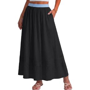 DERAX Womens Summer Flowy Maxi Skirt Boho Elastic High Waist A-Line 2026 Casual Elegant Vacation Long Skirts with Pockets in Saudi Arabia