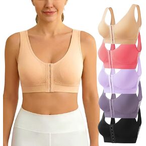 5-Pack Front Closure Bras Set Breathable Mastectomy Post Surgery Wireless Mesh Bra for Women in Saudi Arabia