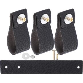 SUPVOX 4pcs ’ Pu Leather Cabinet Drawer Pulls Handles, Anti-Collision Black Textured Leather Dresser Knobs for ’s Room Furniture in Saudi Arabia