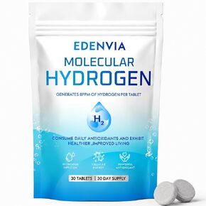 Edenvia Molecular Hydrogen Tablets for Hydrogen-Rich Water, 12 ppm H2 Effervescent Tablets for Drinking Water, Fast-Dissolving Unflavored H2 Tabs, Daily Hydration & Antioxidant Support, 30 Count in Saudi Arabia