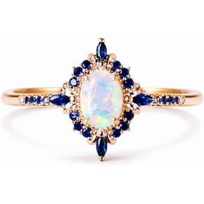 Opal Halo Ring for Women, Oval Opal Engagement Ring with Blue Sapphire Accents, Vintage Gold Promise Ring in Saudi Arabia