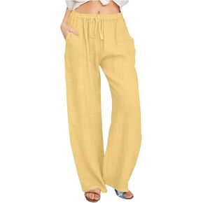 Womens Cotton Linen Palazzo Pants Wide Leg High Waisted Loose Fit Beach Vacation Pants Trousers with Pockets in Saudi Arabia
