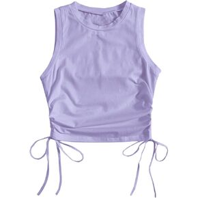 WDIRARA Women's Ruched Drawstring Side Tank Top Crew Neck Sleeveless Fitted Crop Tops in Saudi Arabia