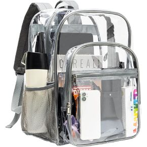 gdbis Clear Backpack Heavy Duty, 17 inch Large PVC Transparent Bag with Reinforced Strap Stitches and Laptop Sleeve See Through Casual Backpack for Work Concert Travel Security - Grey in Saudi Arabia