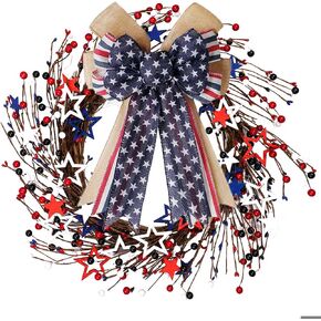 4th of July Wreath 20 inch, Patriotic Front Door Decor, Fourth of July Wreaths for Front Door, Red White and Blue Door Wreath for American Independence Day Memorial Day Flag Day in Saudi Arabia
