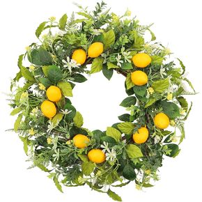 22 Inch Summer Lemon Greenery Wreath, Artificial Wreath with Yellow Lemons and Mixed Foliage, Farmhouse Front Door Wreath for Porch Wall Decor, Spring Summer Home Decoration in Kuwait