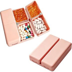 2 Pack Daily Pill Organizer, 7 Compartments Travel Pill Organizer - Folding Pill Case for Purse/Pocket, BPA-Free Pill Organizer Travel to Hold Vitamins, Cod Liver Oil, Supplements & Medication (Pink) in Saudi Arabia