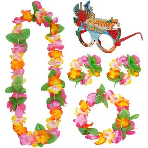 choyaxo Hawaiian Accessories Including Hawaiian Leis Necklace Bracelets Glasses for Beach Summer Celebrations Red in Kuwait
