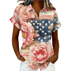 4th of July Shirts for Women 250 Years Patriotic Shirts Short Sleeve Button Down Shirt Casual Collared Tops T-Shirt in Saudi Arabia