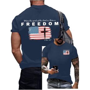 Freedom Shirts for Men 4th of July Patriotic Shirt Christian Cross T Shirt America Flag Independence Day Tops in Saudi Arabia