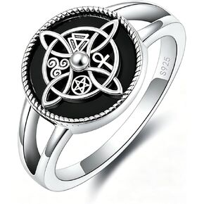 925 Sterling Silver Witches Knot Ring for Women, Vintage Egyptian Symbol Statement Ring, Black Enamel Inspired Jewelry, Ideal Birthday Valentine's Day Gift, Size 7-10 in Saudi Arabia