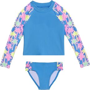 Aqua Green Girls' Longsleeve Rashguard Swimsuit and Swim Bottom 2-piece Set in Saudi Arabia