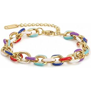 Colorful Paperclip Chain Bracelet for Women,18K Gold Plated Stainless Steel Chunky Bracelet,Hypoallergenic Enamel Link Bracelet with Gift Box in Saudi Arabia