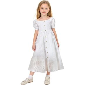 Girls Dress Puff Short Sleeve Fashion Summer Dresses Girl's Loose Casual Square Neck Dress for 7-14Y in Saudi Arabia