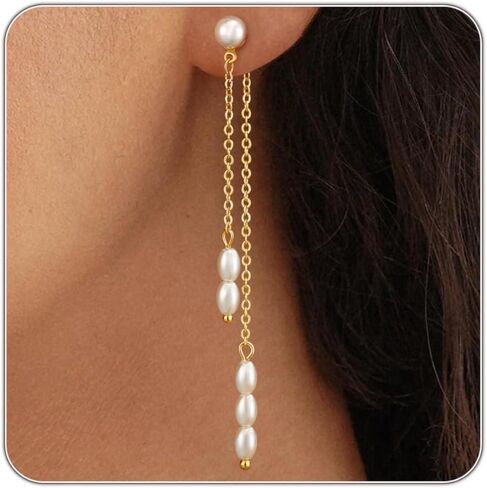 Pearl Earrings for Women Trendy, 14K Gold Plated Dainty Drop Dangle Studs, Small Huggie Hoop Bridal Wedding Prom Jewelry Gift in Saudi Arabia