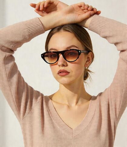 EYLRIM Retro Oval Cat Eye Sunglasses for Women Men Trendy Flat Top Narrow Cateye Shades UV400 Protection in Saudi Arabia