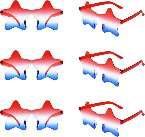 6 PCS 4th of July Star Sunglasses, Patriotic Red White Blue Novelty Glasses with American Flag Star Design for Independence Day Memorial Day Party Favors in Saudi Arabia