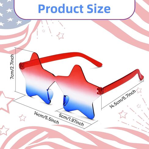 6 PCS 4th of July Star Sunglasses, Patriotic Red White Blue Novelty Glasses with American Flag Star Design for Independence Day Memorial Day Party Favors in Saudi Arabia