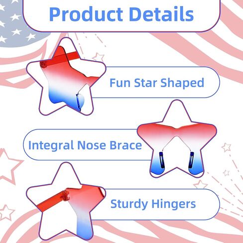 6 PCS 4th of July Star Sunglasses, Patriotic Red White Blue Novelty Glasses with American Flag Star Design for Independence Day Memorial Day Party Favors in Saudi Arabia