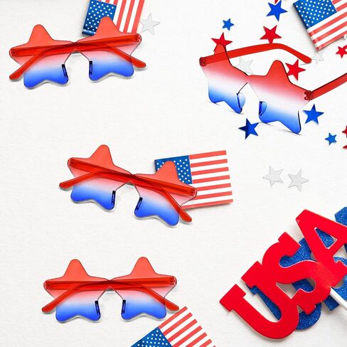 6 PCS 4th of July Star Sunglasses, Patriotic Red White Blue Novelty Glasses with American Flag Star Design for Independence Day Memorial Day Party Favors in Saudi Arabia