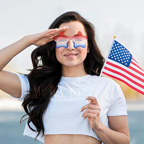 6 PCS 4th of July Star Sunglasses, Patriotic Red White Blue Novelty Glasses with American Flag Star Design for Independence Day Memorial Day Party Favors in Saudi Arabia