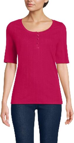 Lands' End Women's Elbow Sleeve Variegated Micro Rib Scoop Neck Henley in Kuwait