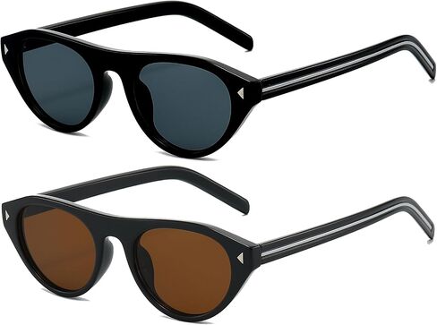 EYLRIM Retro Oval Cat Eye Sunglasses for Women Men Trendy Flat Top Narrow Cateye Shades UV400 Protection in Saudi Arabia