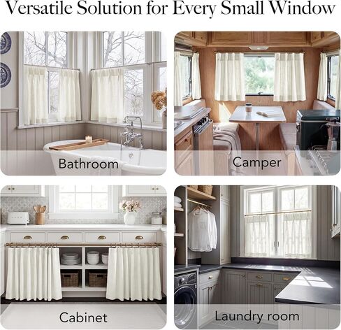 RYB HOME Pinch Pleated Cafe Curtains 24 inch Length, Light Filtering Semi Sheer Privacy Linen Textured Farmhouse Curtain Tier for Camper RV Bunk Window, 26" W x 24" L, Ivory, 2 Panels in Kuwait