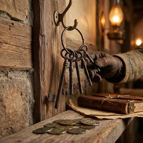 مجموعة حلقات مفاتيح هيكل عظمي من الحديد الزهر مقاس 8 بوصات من QWORK - مفاتيح أصلية ذات طراز عتيق لموضوعات القراصنة والغرب البري، ديكور المنزل وديكور الهالوين in Kuwait