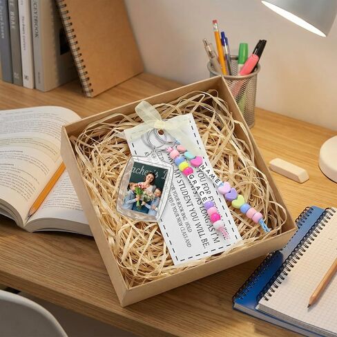 Tondiamo 24 Pack End of Year Gift Set with Acrylic Photo Keychain Card Beige Ribbon DIY Name Keychain Craft Kit with Letter Beads for Classroom Gifts Graduation Ceremonies Back to School Gifts in Kuwait