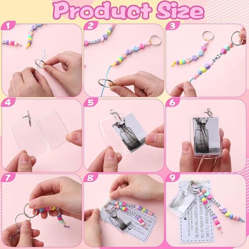 Tondiamo 24 Pack End of Year Gift Set with Acrylic Photo Keychain Card Beige Ribbon DIY Name Keychain Craft Kit with Letter Beads for Classroom Gifts Graduation Ceremonies Back to School Gifts in Kuwait