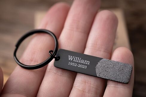 Memorial Thumbprint Keyring, Actual Fingerprint Keychain, Engraved Custom Message, Loss of Father Keepsake, Loss of Mother Remembrance Gift, Grief Gift, Sympathy Jewelry in Kuwait