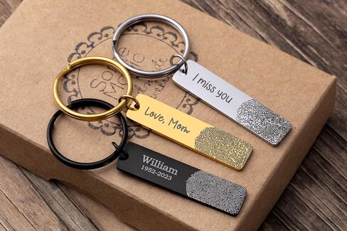 Memorial Thumbprint Keyring, Actual Fingerprint Keychain, Engraved Custom Message, Loss of Father Keepsake, Loss of Mother Remembrance Gift, Grief Gift, Sympathy Jewelry in Kuwait