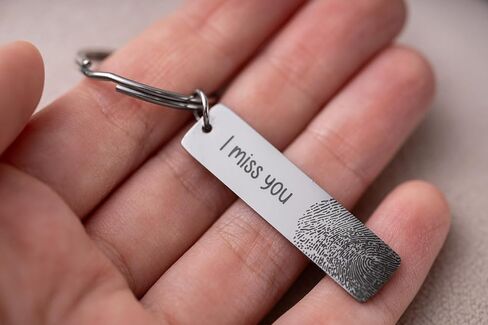 Memorial Thumbprint Keyring, Actual Fingerprint Keychain, Engraved Custom Message, Loss of Father Keepsake, Loss of Mother Remembrance Gift, Grief Gift, Sympathy Jewelry in Kuwait