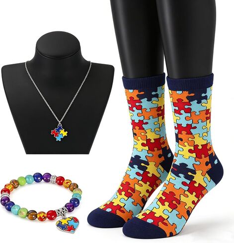 Autism Awareness Socks Puzzle Pieces Set - Autism Awareness Gifts in Kuwait