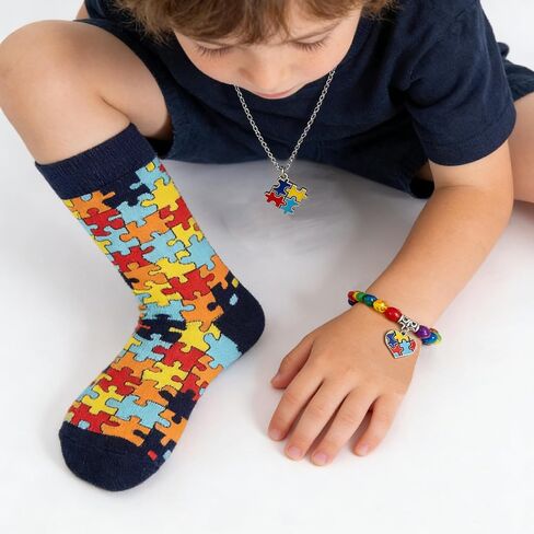 Autism Awareness Socks Puzzle Pieces Set - Autism Awareness Gifts in Kuwait